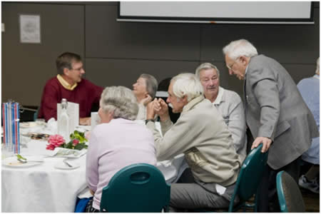 This photo shows Jim Rae catching up with Sandy and Ollie Anderson, and Pauline and Steve Clemesha.